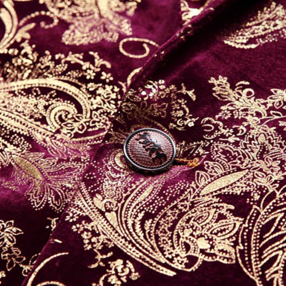 Gold and Burgundy Velvet Paisley Blazer - Picture 6 of 14
